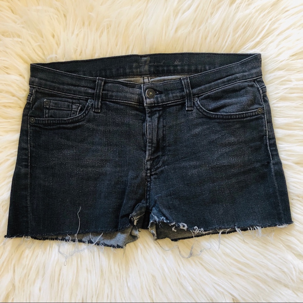 7 For All Mankind Black Cut Off Jeans Shorts
